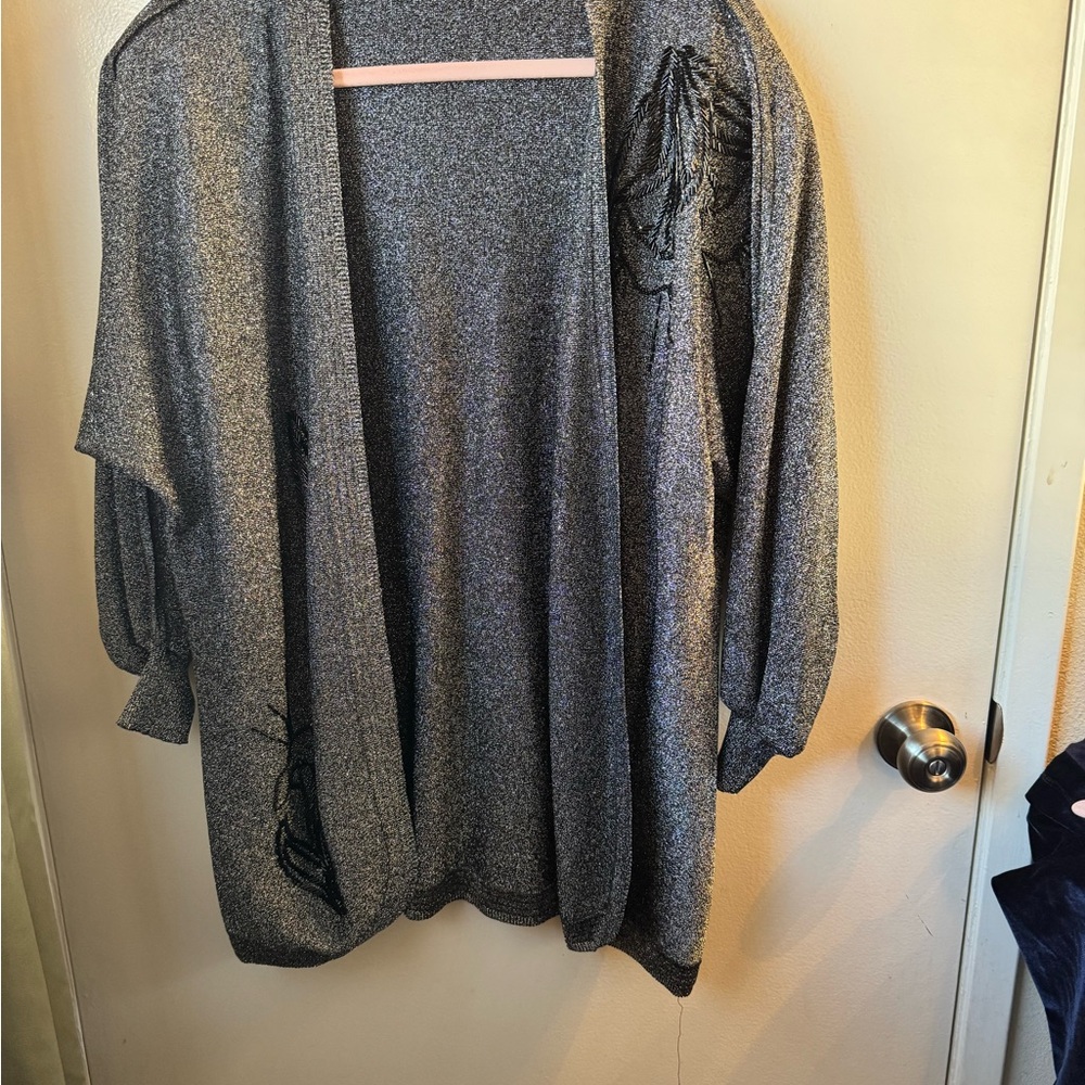 Elegant Gray Sequins and Silver Women's Sweater